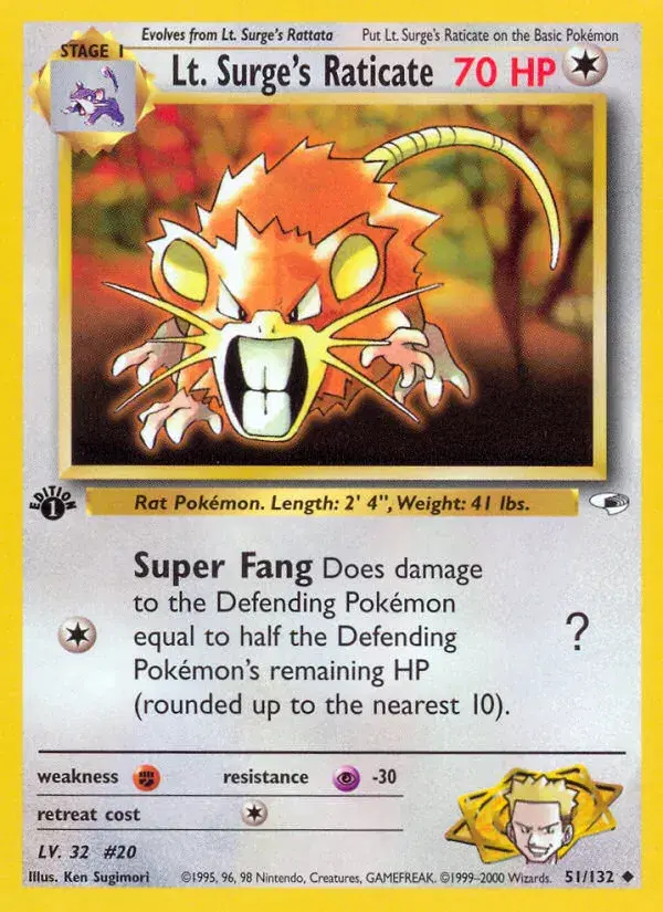 Lt. Surge's Raticate Gym Heroes 51