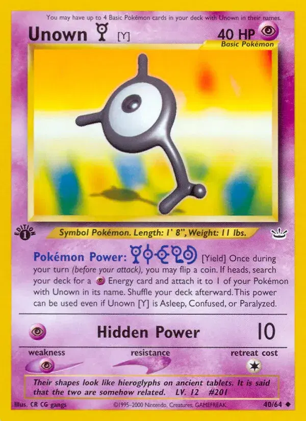 Unown [Y] Neo Revelation 40
