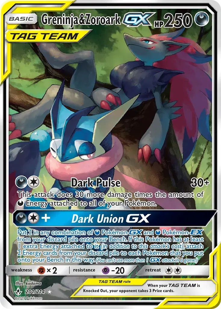 Greninja & Zoroark-GX Unbroken Bonds 201