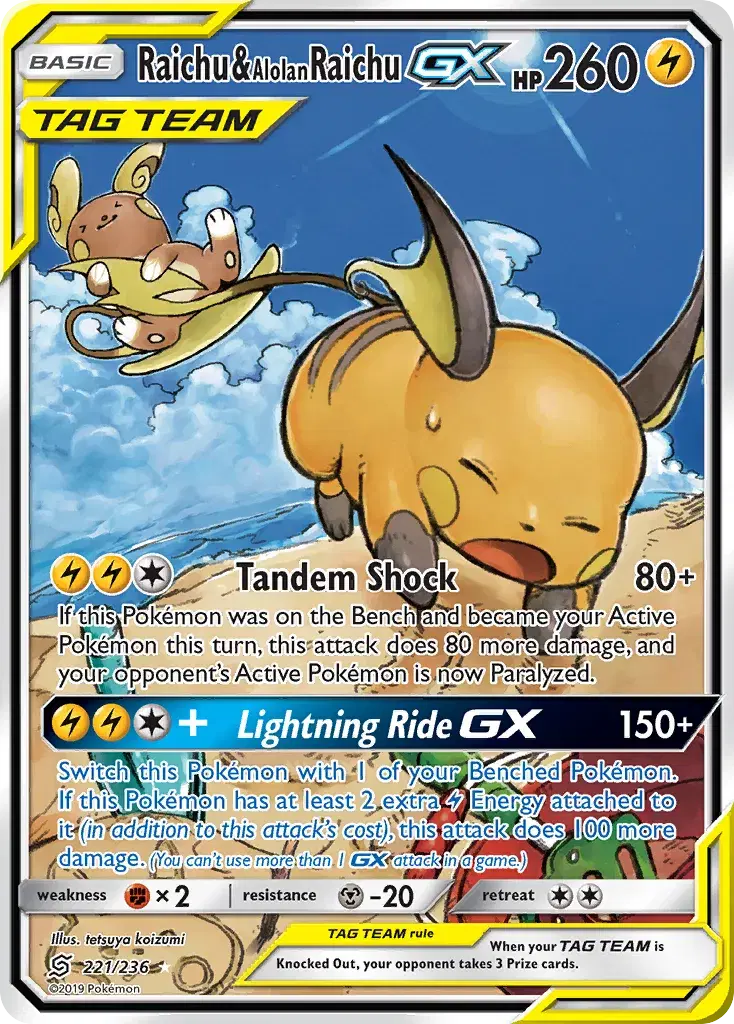 Raichu & Alolan Raichu-GX Unified Minds 221