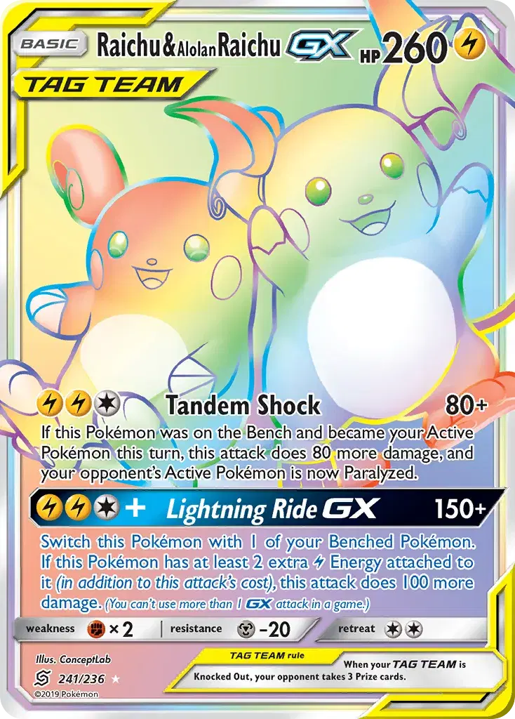 Raichu & Alolan Raichu-GX Unified Minds 241