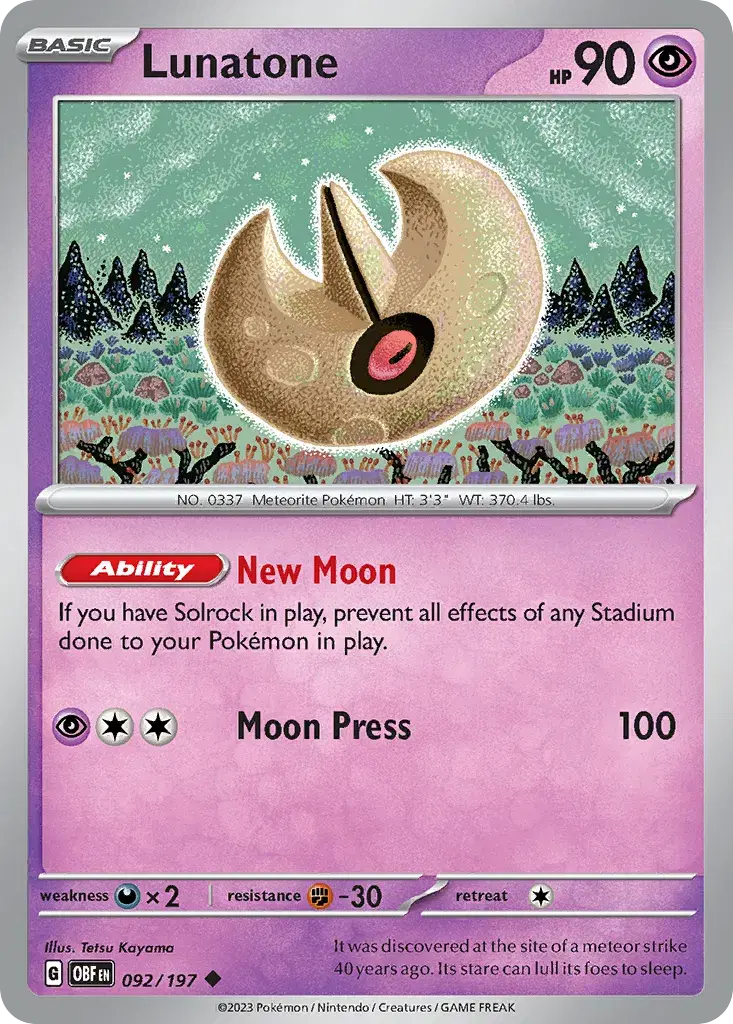Lunatone Obsidian Flames 92