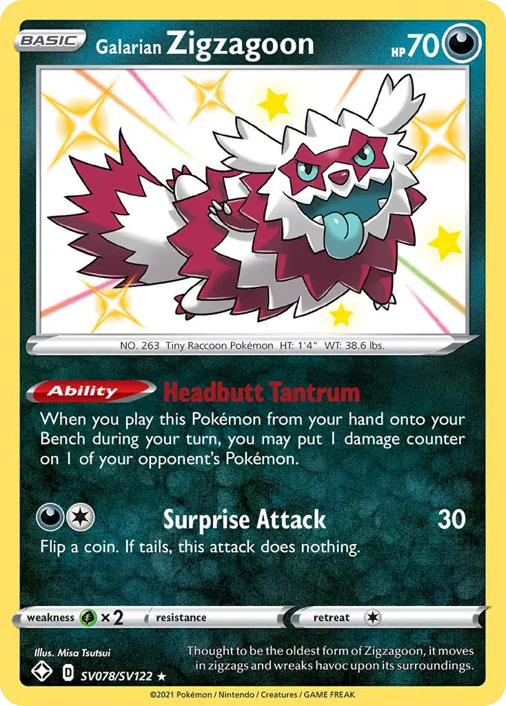 Galarian Zigzagoon Shining Fates Shiny Vault SV078