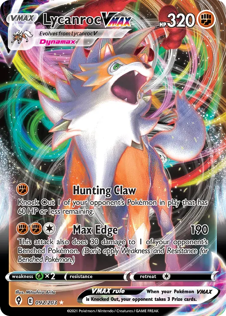 Lycanroc VMAX Evolving Skies 92